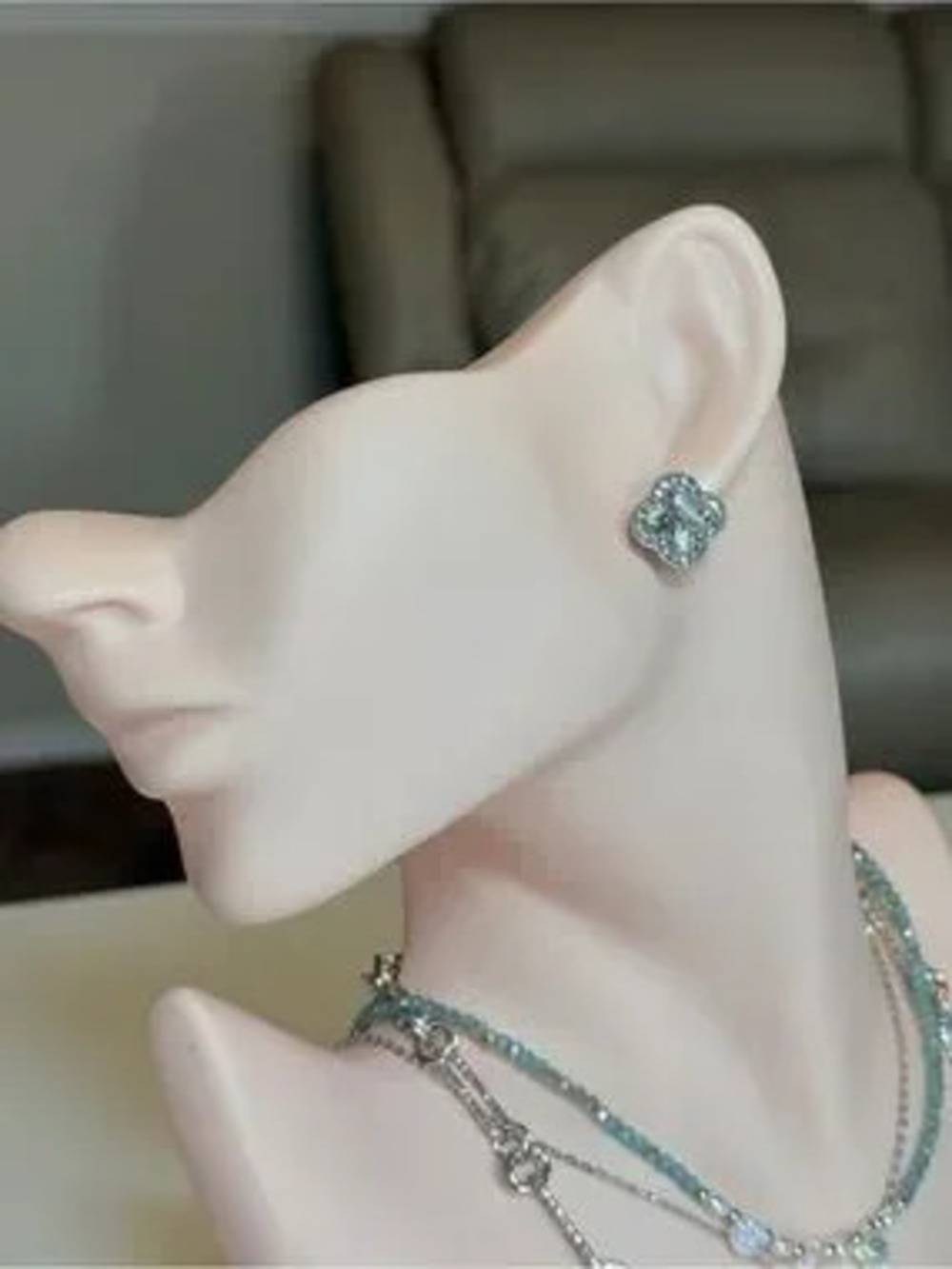 Silver Crystal Flower Stud Earrings